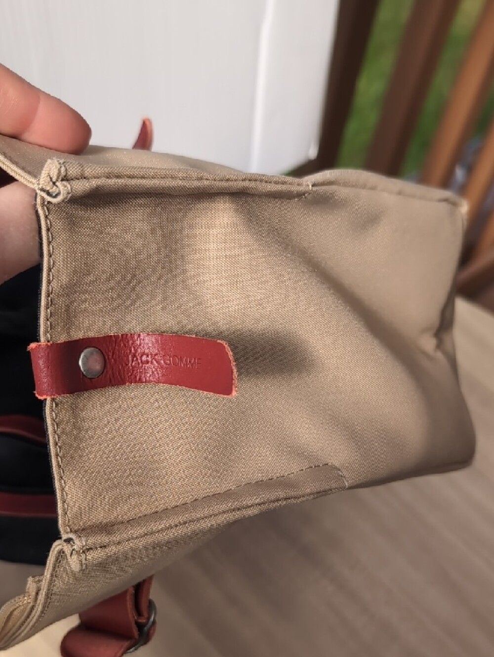 Jack Gomme Canvas Tote with Burgundy Trim and Straps - Picture 8 of 12